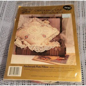 VTG Candlewicking Embroidery Needlepoint Kit Patchwork Plate Pillow 14"×14" NOS